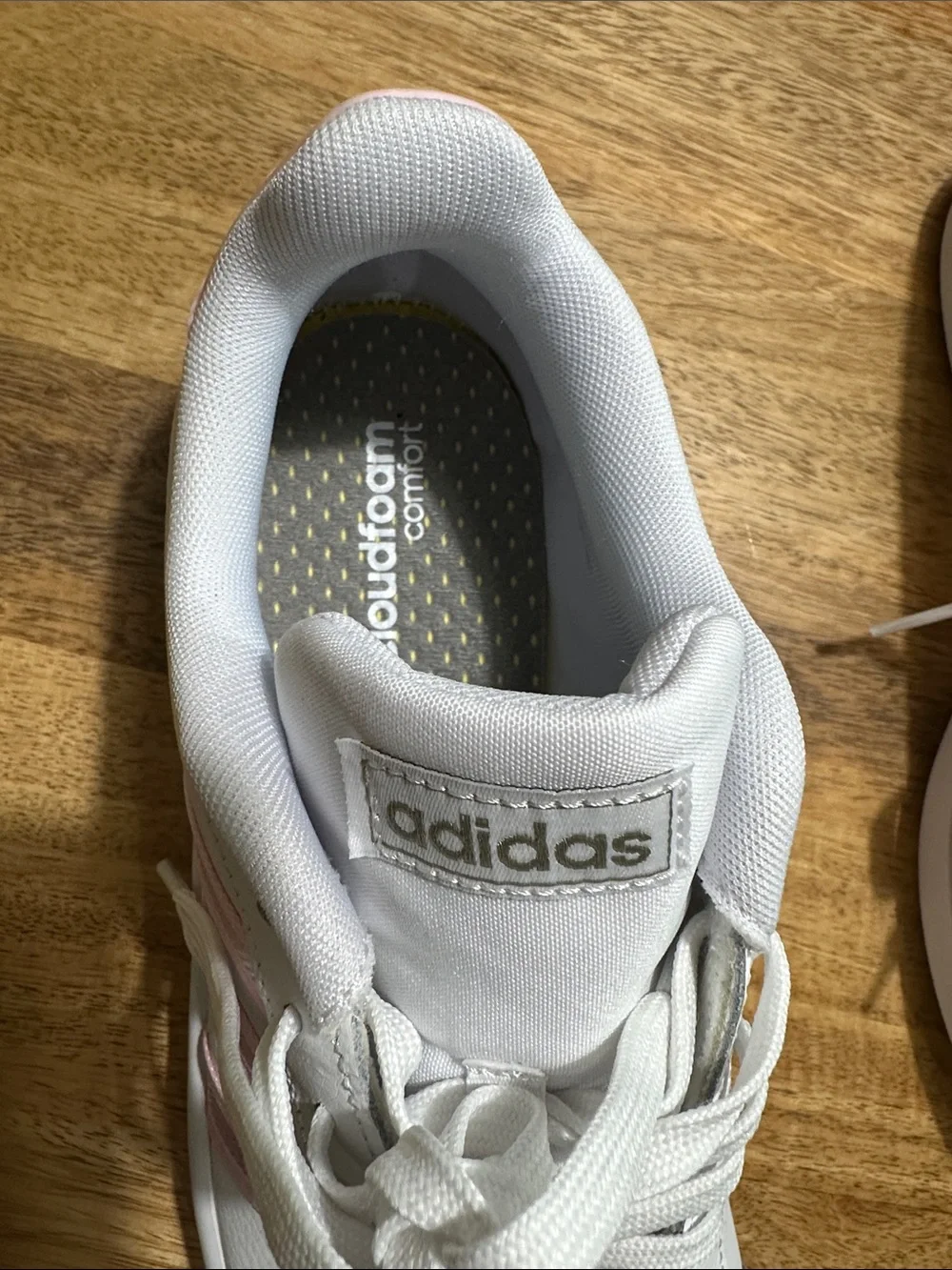 adidas White Sneakers with Pink Stripes